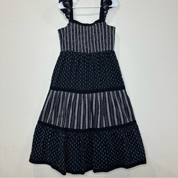 Vineyard Vines Jacquard Smocked Midi Dress Women’s Large Black Flowy Boho - Picture 1 of 13